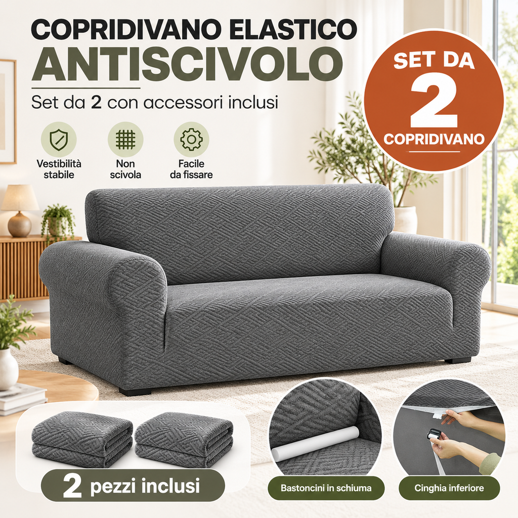 Copridivano Antiscivolo – Set da 2 | Protezione e Stile