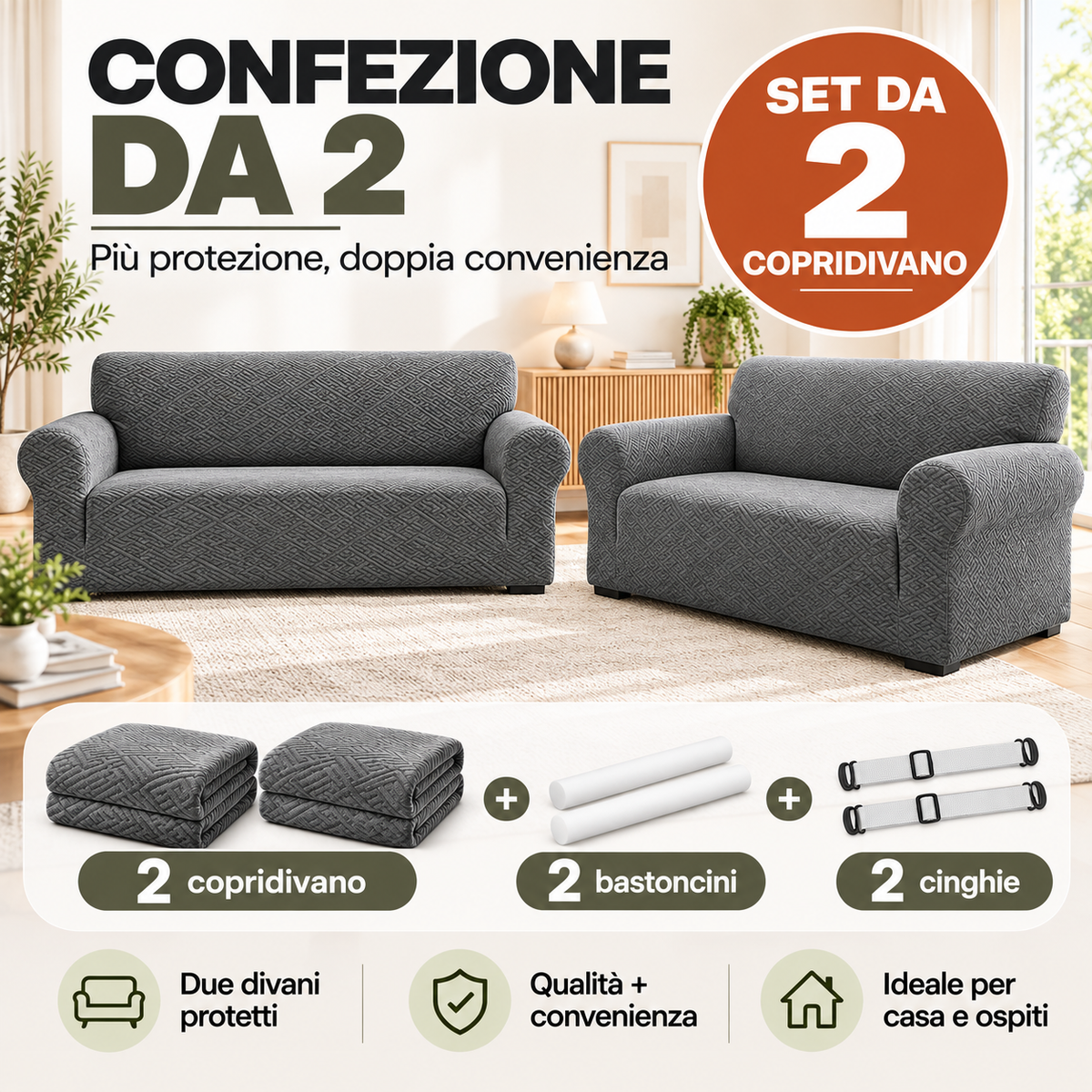 Copridivano Antiscivolo – Set da 2 | Protezione e Stile