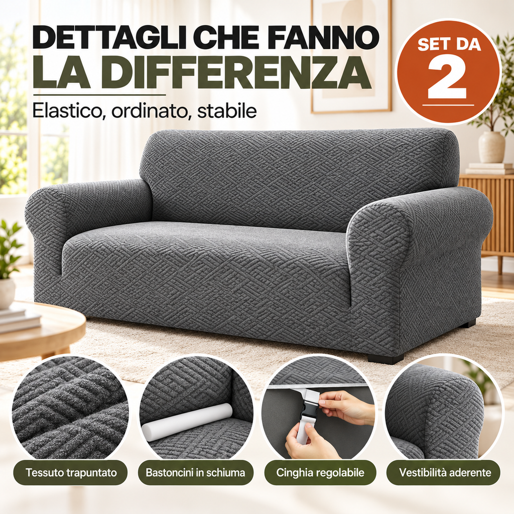 Copridivano Antiscivolo – Set da 2 | Protezione e Stile