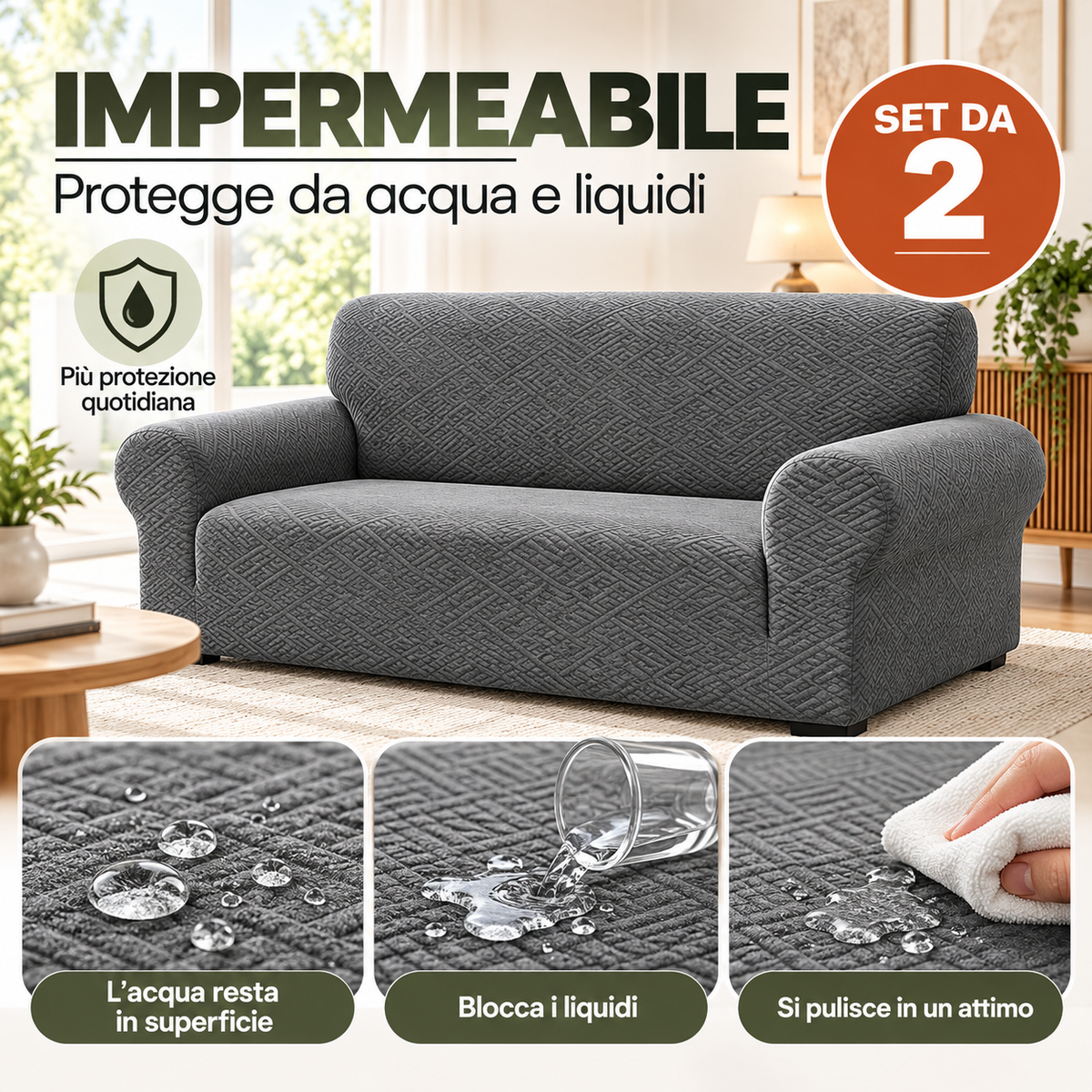 Copridivano Antiscivolo – Set da 2 | Protezione e Stile