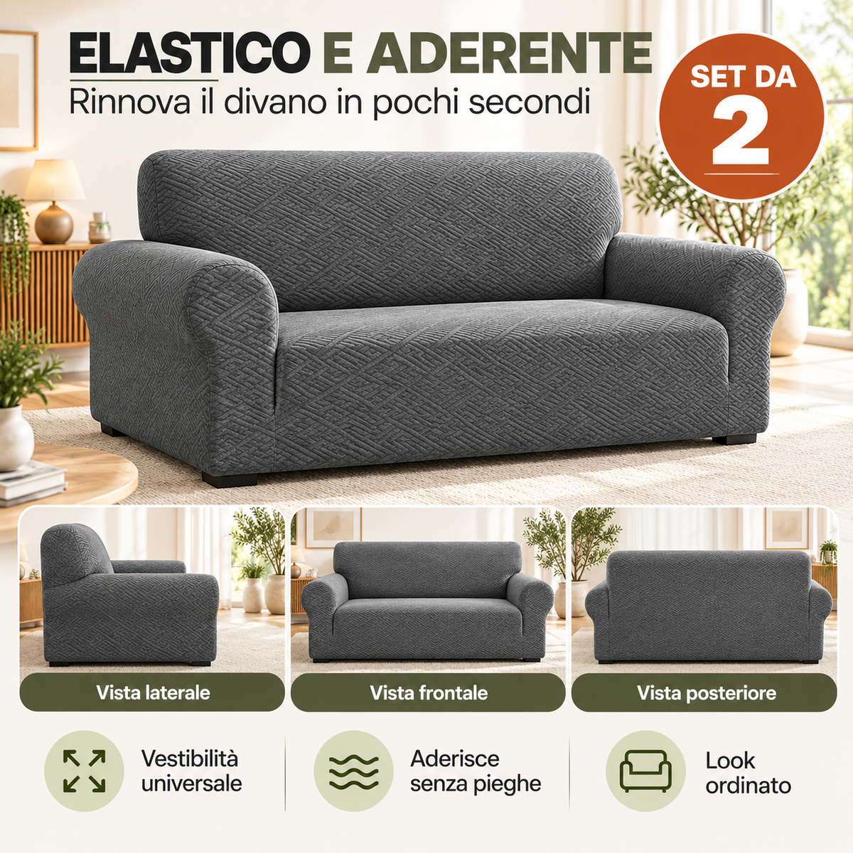 Copridivano Antiscivolo – Set da 2 | Protezione e Stile