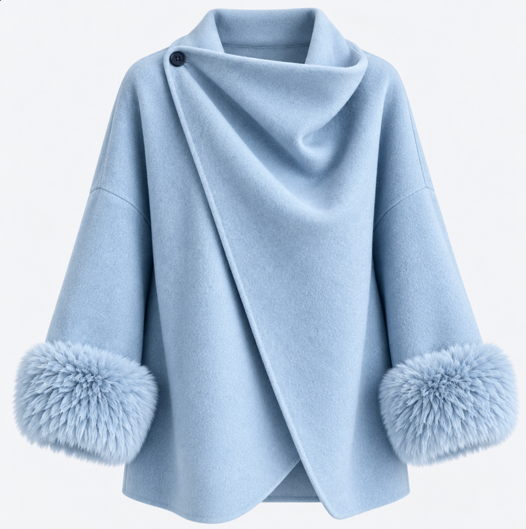 Maglione Celeste™ in Lana - Polsini in Pelliccia